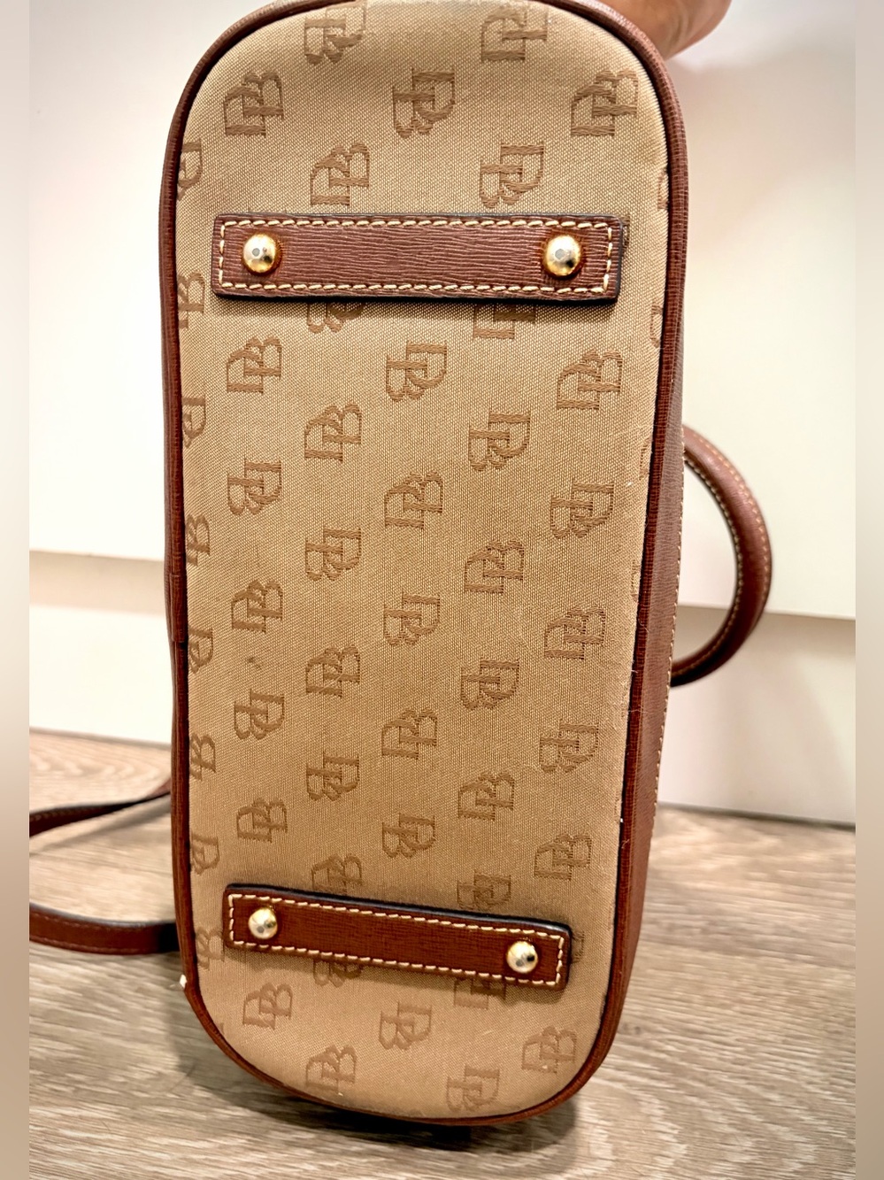 Dooney & Bourke Tan and Brown Signature Satchel with Pineapple Charm - Picture 6 of 9